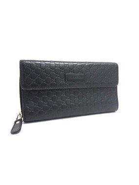 Gucci Wallet Micro Guccissima Zip Around Black Leather Flap Bifold